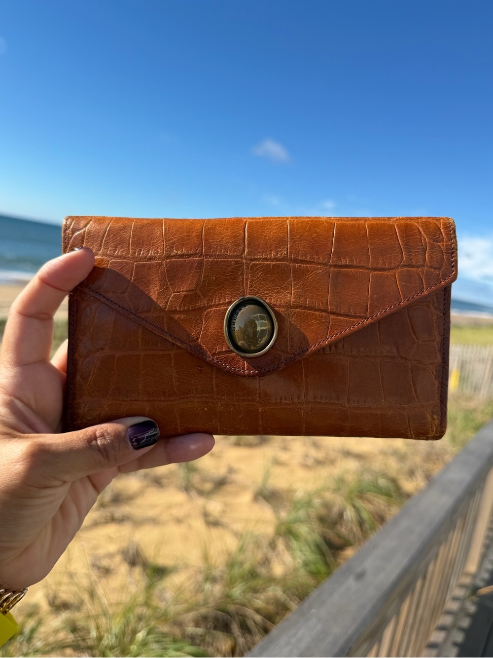 Vintage Ghurka Cognac Croc-Embossed Leather Continental Envelope Wallet
